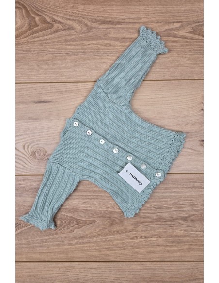 JERSEY BODOQUES BORDADOS A MANO DE ARTESANÍA CARMINA, VERDE AGUA. INVIERNO 26.