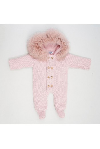 BUZO DOBLE CON PIE PELO NATURAL DE PANGASA BABY, ROSA EMPOLVADO. INVIERNO 26.