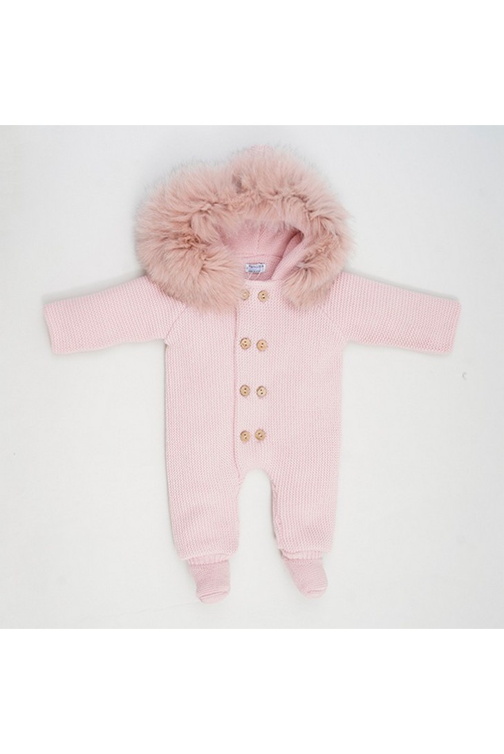 BUZO DOBLE CON PIE PELO NATURAL DE PANGASA BABY, ROSA EMPOLVADO. INVIERNO 26.