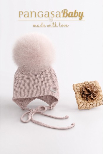 GORRO OREJERO PANGASA POMPÓN NATURAL, ROSA VINTAGE. INVIERNO 26. 2