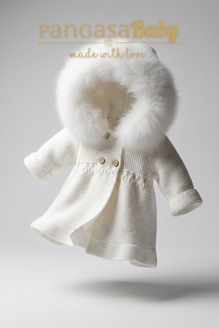ABRIGO OCHOS PELO NATURAL DE PANGASA BABY, MARFIL. INVIERNO 26.