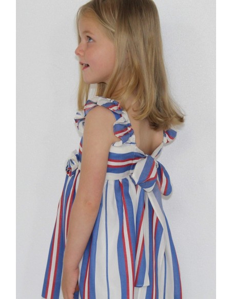 VESTIDO NIÑA SIN MANGAS RAYAS AZUL FRANCIA DE VILLALOBOS.