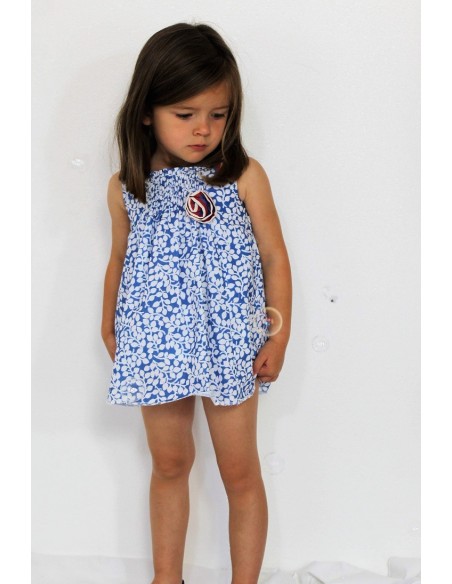 VESTIDO BEBÉ NIÑA SIN MANGAS ESTAMPADO AZUL FRANCIA DE VILLALOBOS.