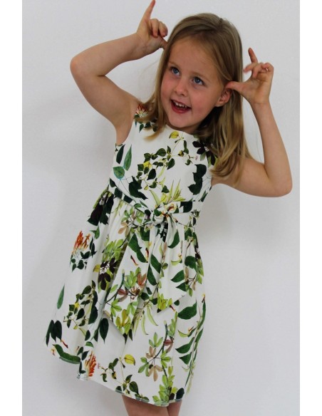 VESTIDO NIÑA SIN MANGAS ESTAMPADO BOTÁNICO DE VILLALOBOS.
