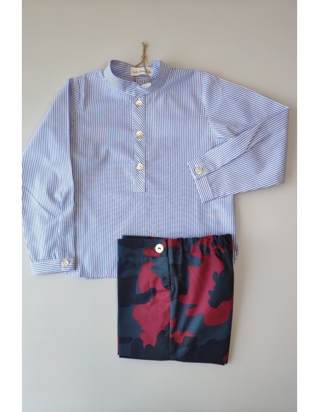 Camisa rayas niño cuello mao colección Camuflaje .KID'S CHOCOLATE. Invierno 2019