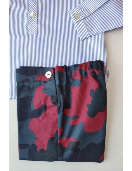 Camisa rayas niño cuello mao colección Camuflaje .KID'S CHOCOLATE. Invierno 2019