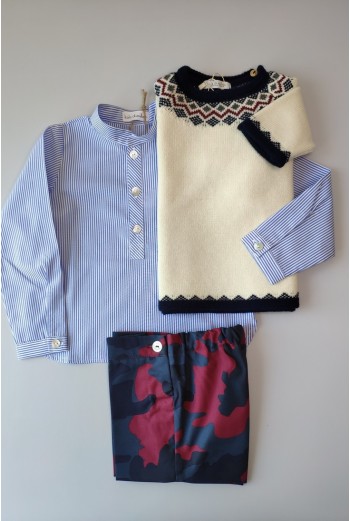 Camisa rayas niño cuello mao colección Camuflaje .KID'S CHOCOLATE. Invierno 2019 2