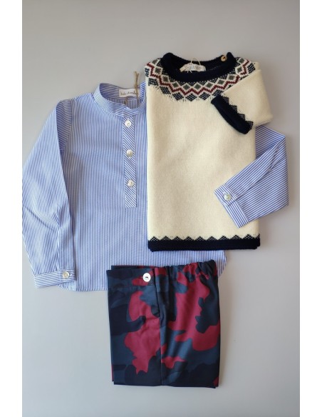 Camisa rayas niño cuello mao colección Camuflaje .KID'S CHOCOLATE. Invierno 2019