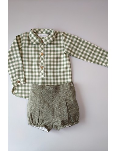 Conjunto camisa bebé cuadrotes y braga Militar. KID'S CHOCOLATE.Invierno 2019