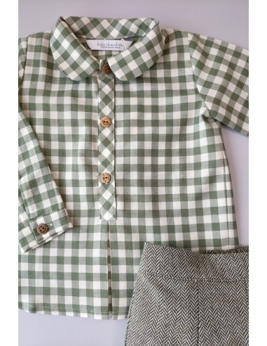 Conjunto camisa bebé cuadrotes y braga Militar. KID'S CHOCOLATE.Invierno 2019