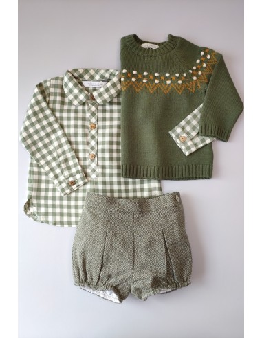 Conjunto camisa bebé cuadrotes y braga Militar. KID'S CHOCOLATE.Invierno 2019