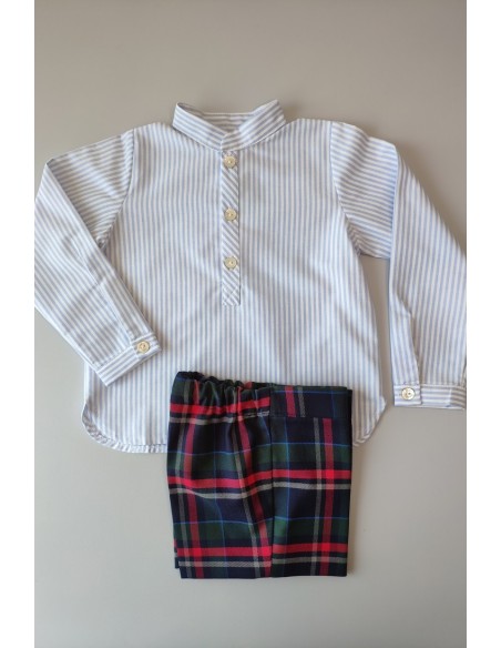Conjunto camisa niño rayas oxford y short Tartán . KID'S CHOCOLATE.Invierno 2019