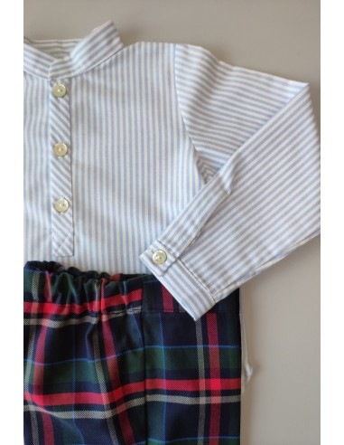 Conjunto camisa niño rayas oxford y short Tartán . KID'S CHOCOLATE.Invierno 2019