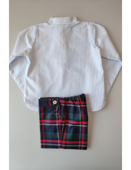 Conjunto camisa niño rayas oxford y short Tartán . KID'S CHOCOLATE.Invierno 2019