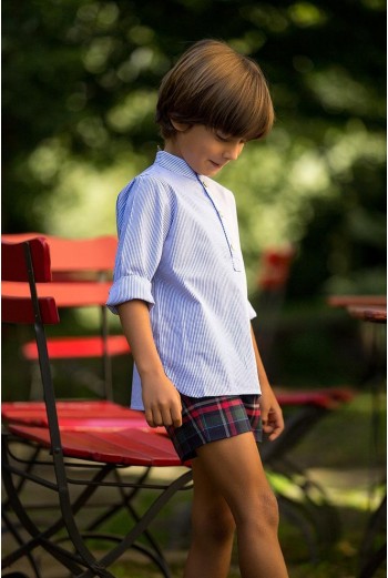Conjunto camisa niño rayas oxford y short Tartán . KID'S CHOCOLATE.Invierno 2019