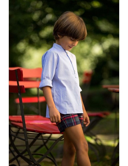 Conjunto camisa niño rayas oxford y short Tartán . KID'S CHOCOLATE.Invierno 2019