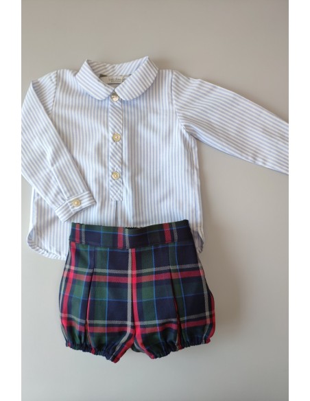 Conjunto camisa bebé rayas Oxford y braga Tartán.KID'S CHOCOLATE. Invierno 2019