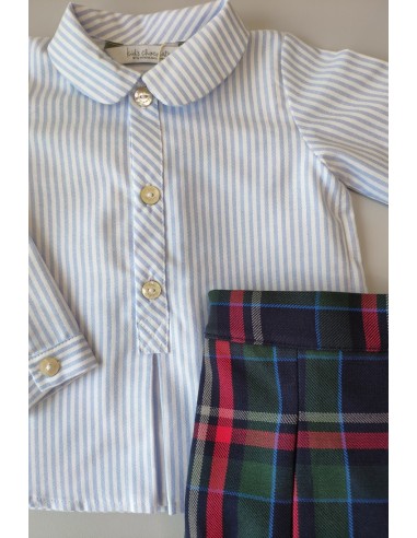 Conjunto camisa bebé rayas Oxford y braga Tartán.KID'S CHOCOLATE. Invierno 2019