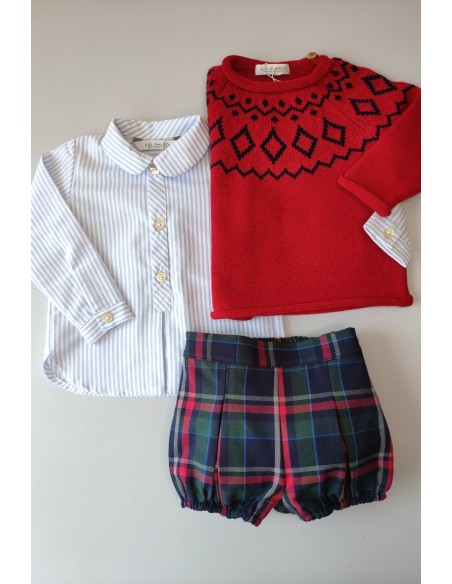 Conjunto camisa bebé rayas Oxford y braga Tartán.KID'S CHOCOLATE. Invierno 2019