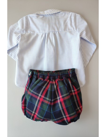 Conjunto camisa bebé rayas Oxford y braga Tartán.KID'S CHOCOLATE. Invierno 2019