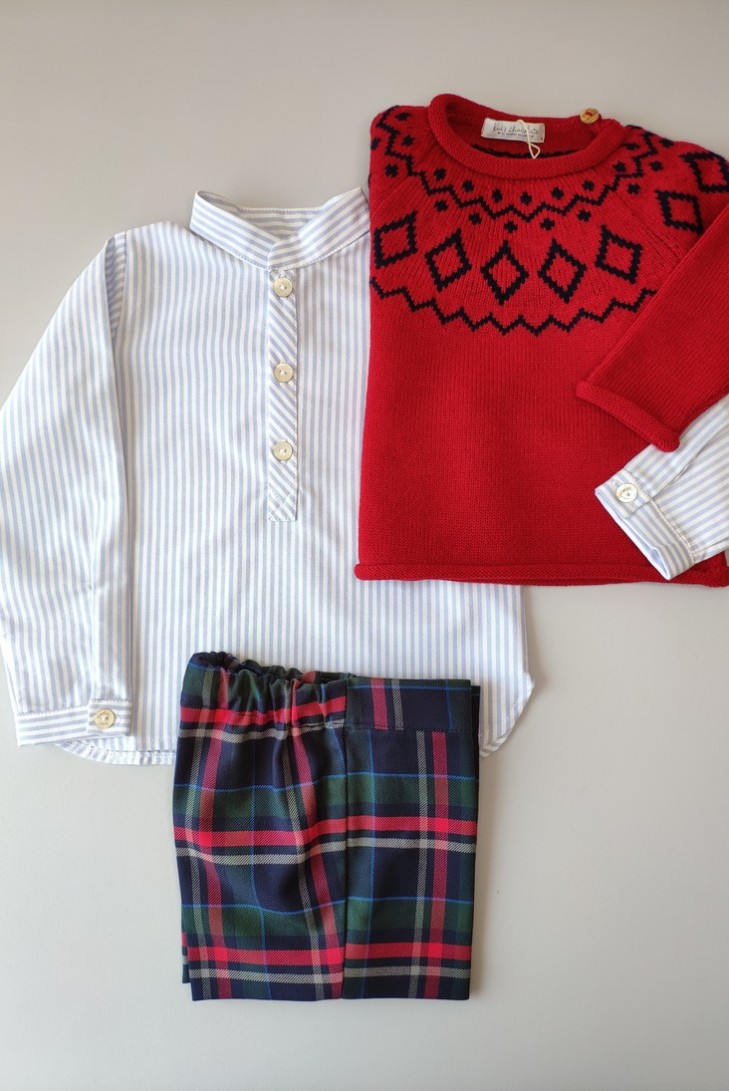 Conjunto camisa niño rayas oxford y short Tartán . KID'S CHOCOLATE.Invierno 2019