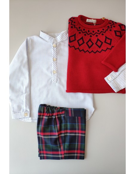 Conjunto camisa niño rayas oxford y short Tartán . KID'S CHOCOLATE.Invierno 2019