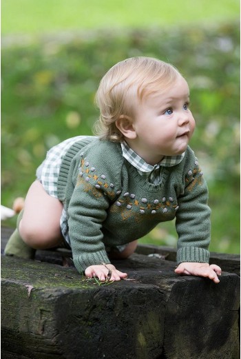 Conjunto camisa bebé cuadrotes y braga Militar. KID'S CHOCOLATE.Invierno 2019 2