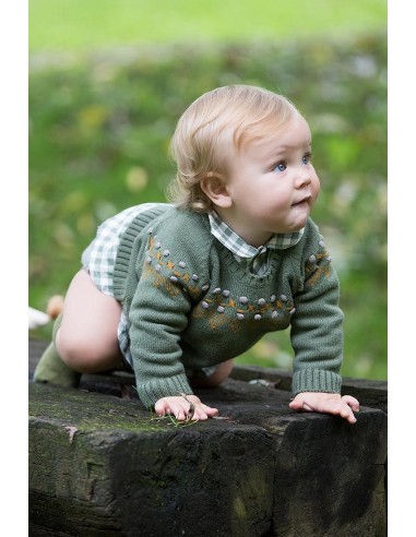 Conjunto camisa bebé cuadrotes y braga Militar. KID'S CHOCOLATE.Invierno 2019