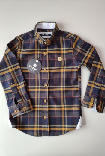 Camisa cuadros marino/mostaza de NACHETE. Invierno 2019.