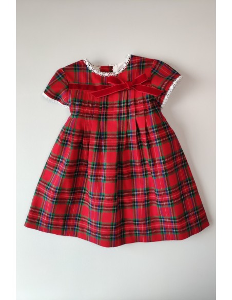 Vestido cuadros rojo jaretas de VILLALOBOS. Invierno 2019