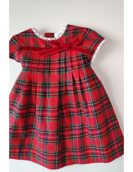 Vestido cuadros rojo jaretas de VILLALOBOS. Invierno 2019