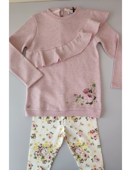 Conjunto niña sudadera y leggins flores de BYBLOS. Invierno 2019