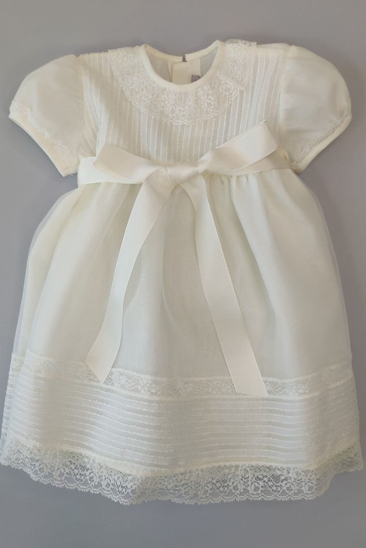Vestido faldón corto Ceremonia seda. Modelo Raya.