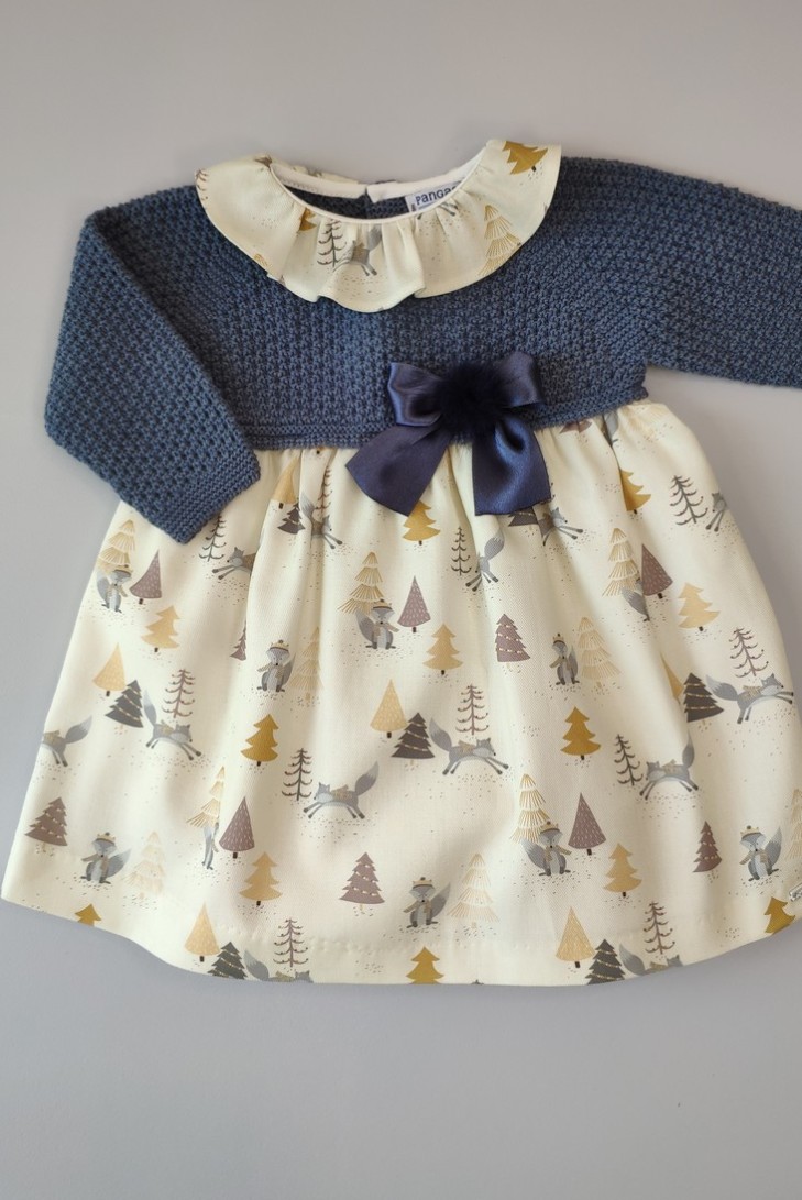 Vestido colección Fox DE PANGASA BABY, azul petróleo. Invierno 2020