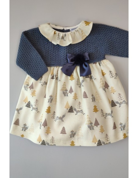 Vestido colección Fox DE PANGASA BABY, azul petróleo. Invierno 2020