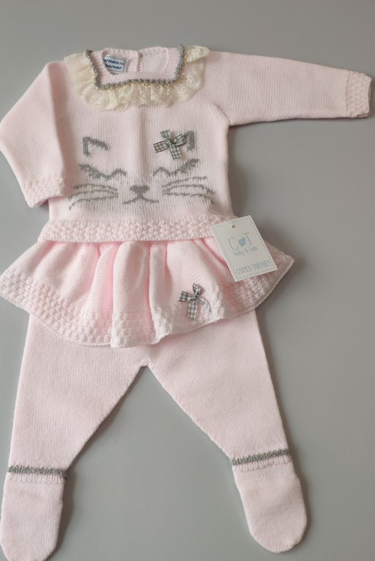 CONJUNTO JUBÓN Y POLAINA GATITA, ROSA/GRIS. INVIERNO 2020.