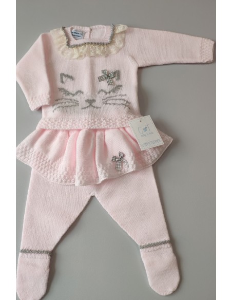 CONJUNTO JUBÓN Y POLAINA GATITA, ROSA/GRIS. INVIERNO 2020.