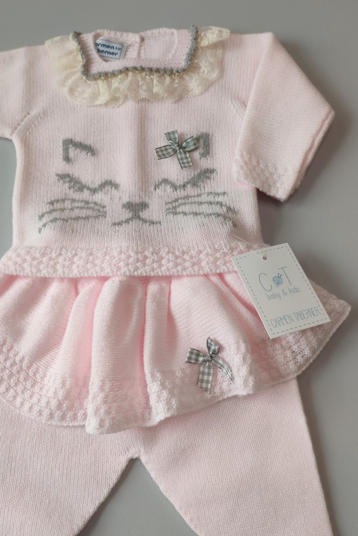 CONJUNTO JUBÓN Y POLAINA GATITA, ROSA/GRIS. INVIERNO 2020.