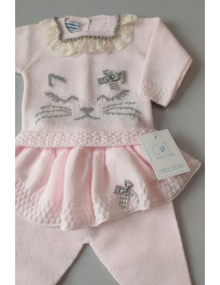 CONJUNTO JUBÓN Y POLAINA GATITA, ROSA/GRIS. INVIERNO 2020.
