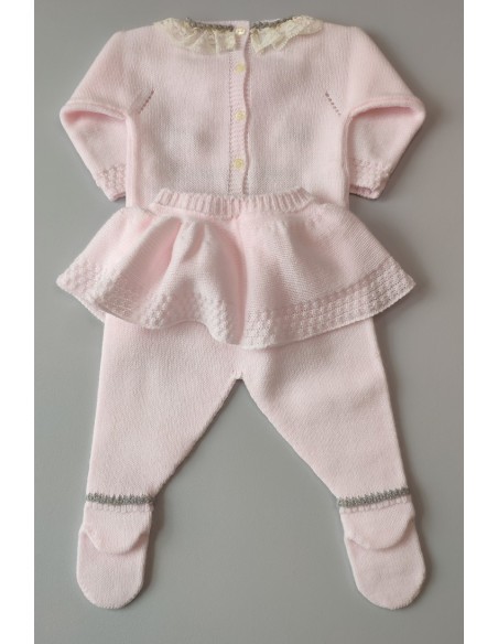 CONJUNTO JUBÓN Y POLAINA GATITA, ROSA/GRIS. INVIERNO 2020.
