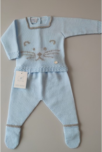 CONJUNTO JUBÓN Y POLAINA GATITO, CELESTE/GRIS.INVIERNO 2020. 2