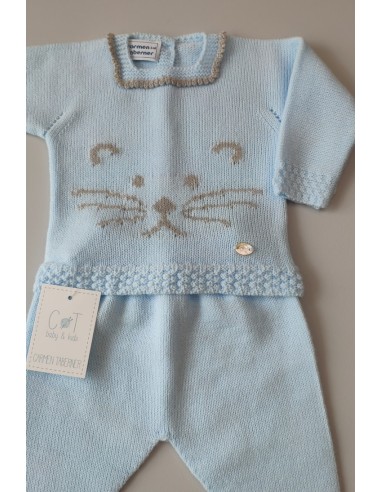 CONJUNTO JUBÓN Y POLAINA GATITO, CELESTE/GRIS.INVIERNO 2020.