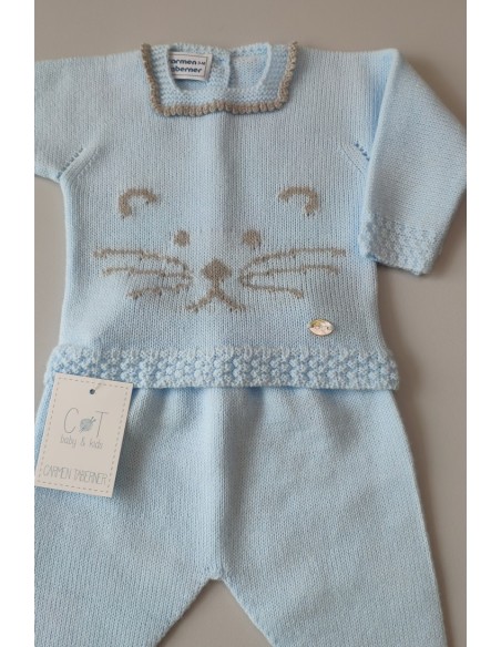 CONJUNTO JUBÓN Y POLAINA GATITO, CELESTE/GRIS.INVIERNO 2020.