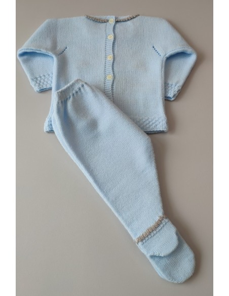 CONJUNTO JUBÓN Y POLAINA GATITO, CELESTE/GRIS.INVIERNO 2020.