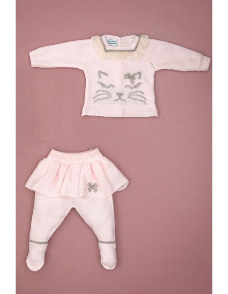 CONJUNTO JUBÓN Y POLAINA GATITA, ROSA/GRIS. INVIERNO 2020.