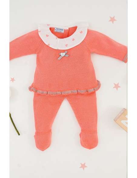 CONJUNTO PRIMERA PUESTA NIÑA CORAZONES DE PANGASA BABY, CORAL. VERANO 21