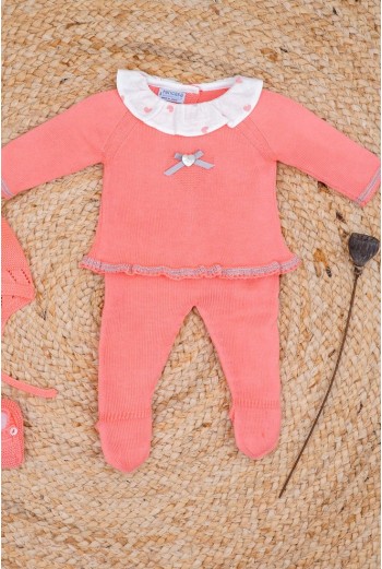 CONJUNTO PRIMERA PUESTA NIÑA CORAZONES DE PANGASA BABY, CORAL. VERANO 21 2