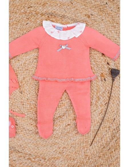 CONJUNTO PRIMERA PUESTA NIÑA CORAZONES DE PANGASA BABY, CORAL. VERANO 21