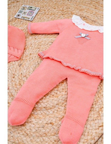 CONJUNTO PRIMERA PUESTA NIÑA CORAZONES DE PANGASA BABY, CORAL. VERANO 21