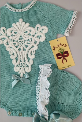 PELELE DE PUNTO UNISEX, VERDE AGUA. INCLUYE CAPOTA.VERANO 2